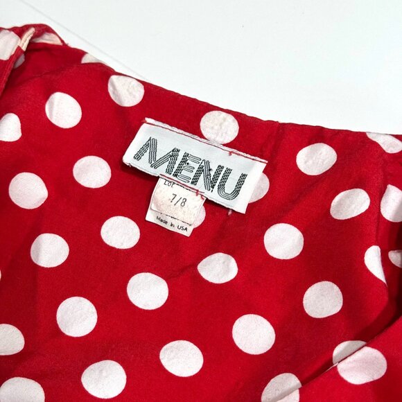 Vtg 80s MENU Polka Dot Peplum Blouse Puff Sleeves Sweetheart Red White Office - Picture 7 of 13